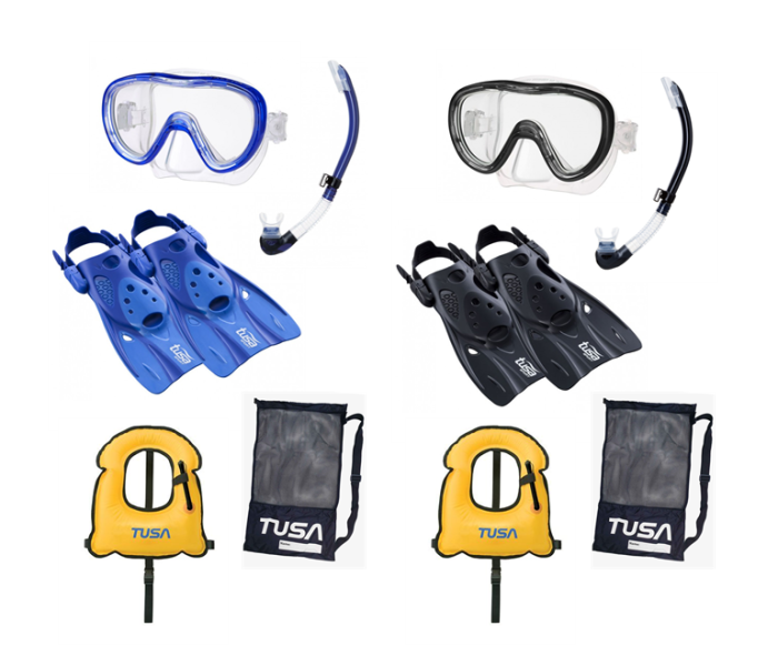 Tusa Junior Childrens Mask, Snorkel, Fins, Vest, Bag Snorkeling Package Set